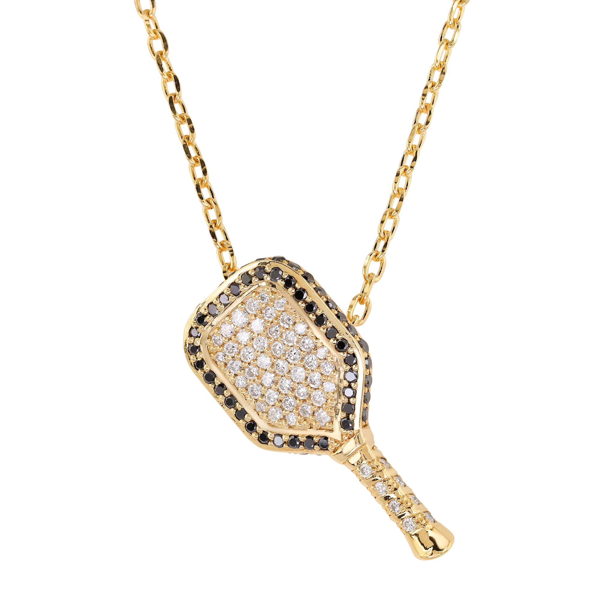 pickleball paddle pendant set with black and white diamonds