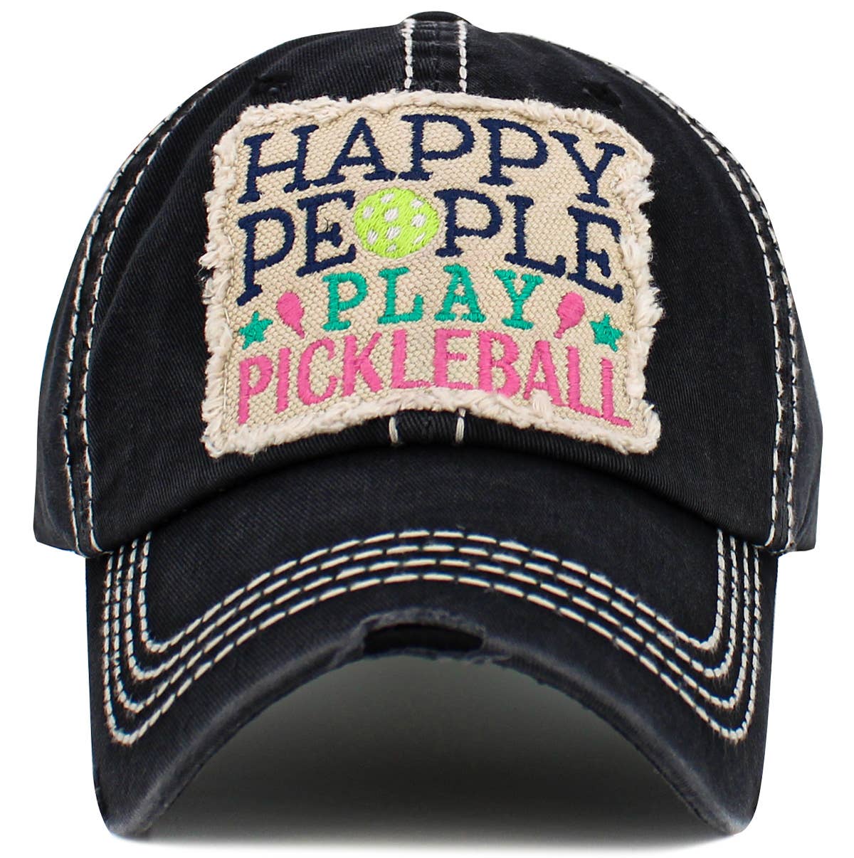 Happy People Play Pickleball Washed Vintage Ballcap