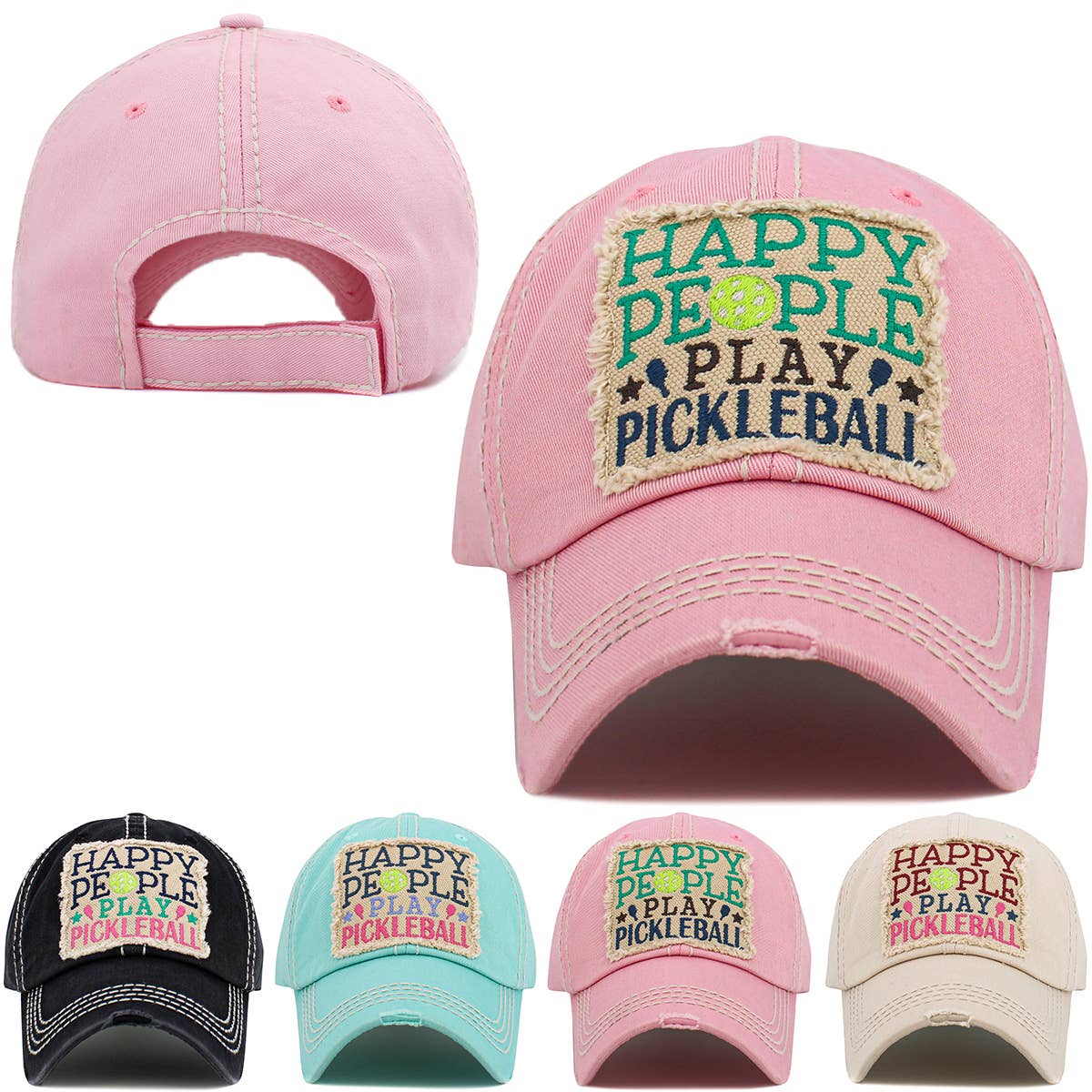 Happy People Play Pickleball Washed Vintage Ballcap