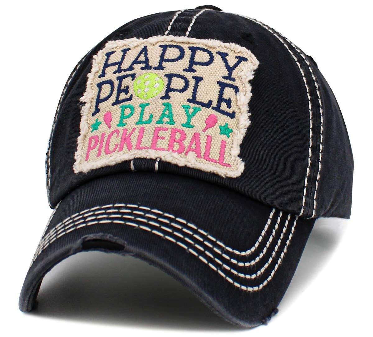 'Happy People Play Pickleball' Washed Vinted Cap