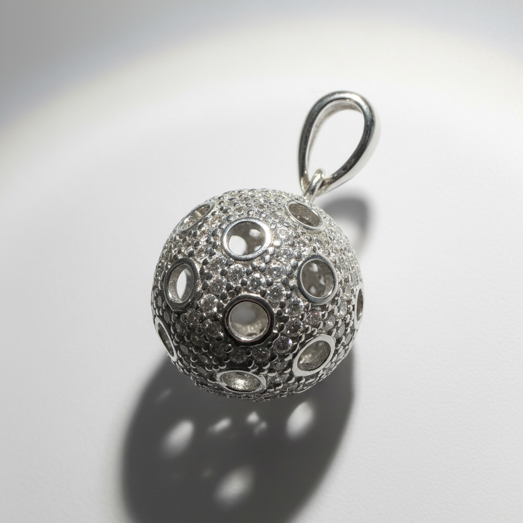 Silver pickleball pendant - stone set.